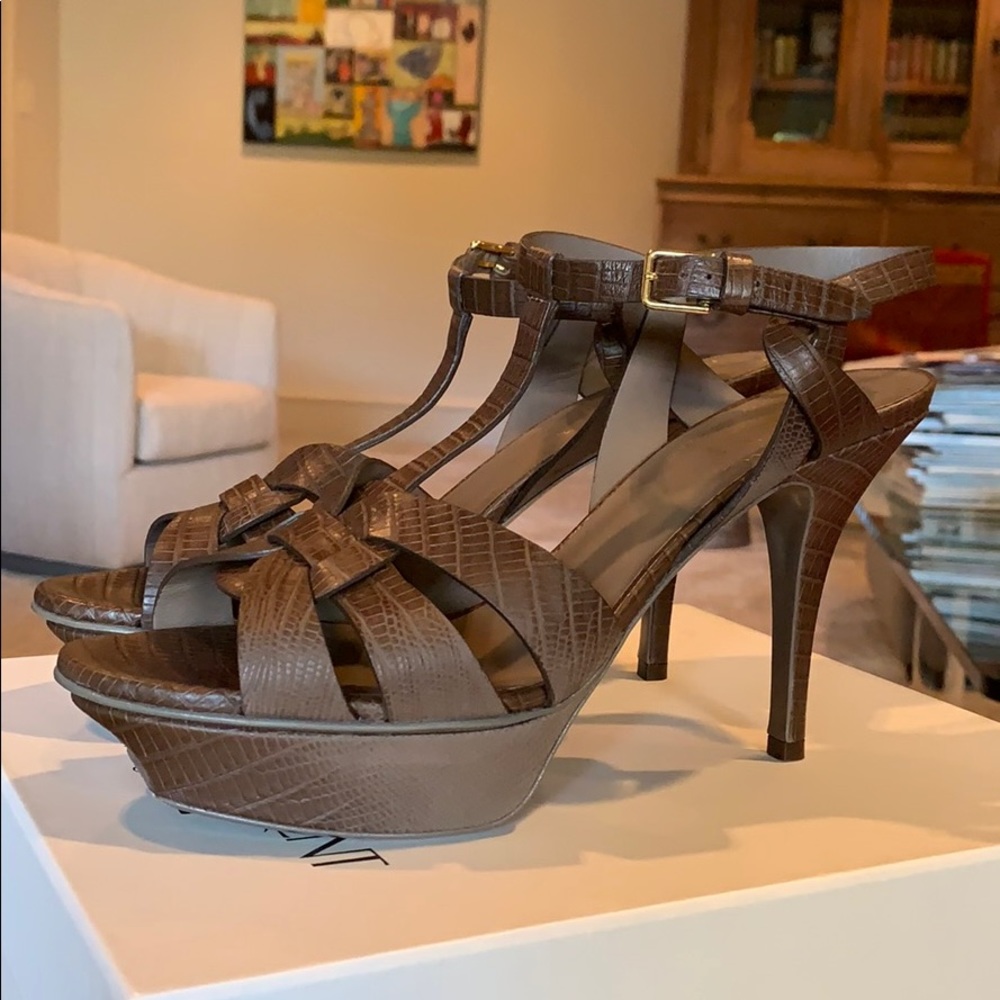 Yves Saint Laurent Embossed Lizard Tribute Sandal